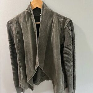 Olive green sweater jacket open blazer